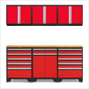 PRO Red 7-Piece Garage Cabinet Set with Bamboo Top