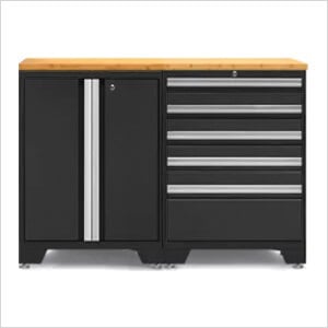 PRO Black 3-Piece Work Station with Bamboo Top