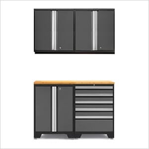 PRO Grey 5-Piece Work Station with Bamboo Top