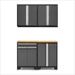 PRO Grey 5-Piece Workbench Setup with Bamboo Top