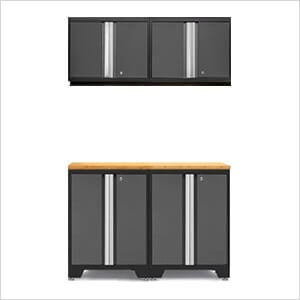 PRO Grey 5-Piece Work Station with Bamboo Top