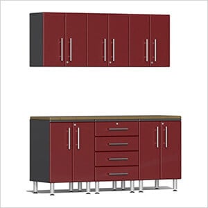 7-Piece Garage Cabinet Kit with Bamboo Worktop
