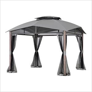12 x 12 Steel Soft Top Gazebo with 2-Tier Canopy Roof, Ceiling Hook and Mesh Netting