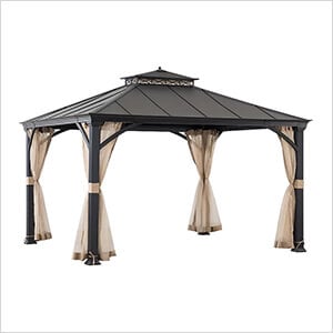Black 2-Tier Steel Hardtop Gazebo with Ceiling Hook and Netting