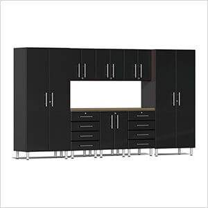 9-Piece Garage Cabinet Kit with Bamboo Worktop