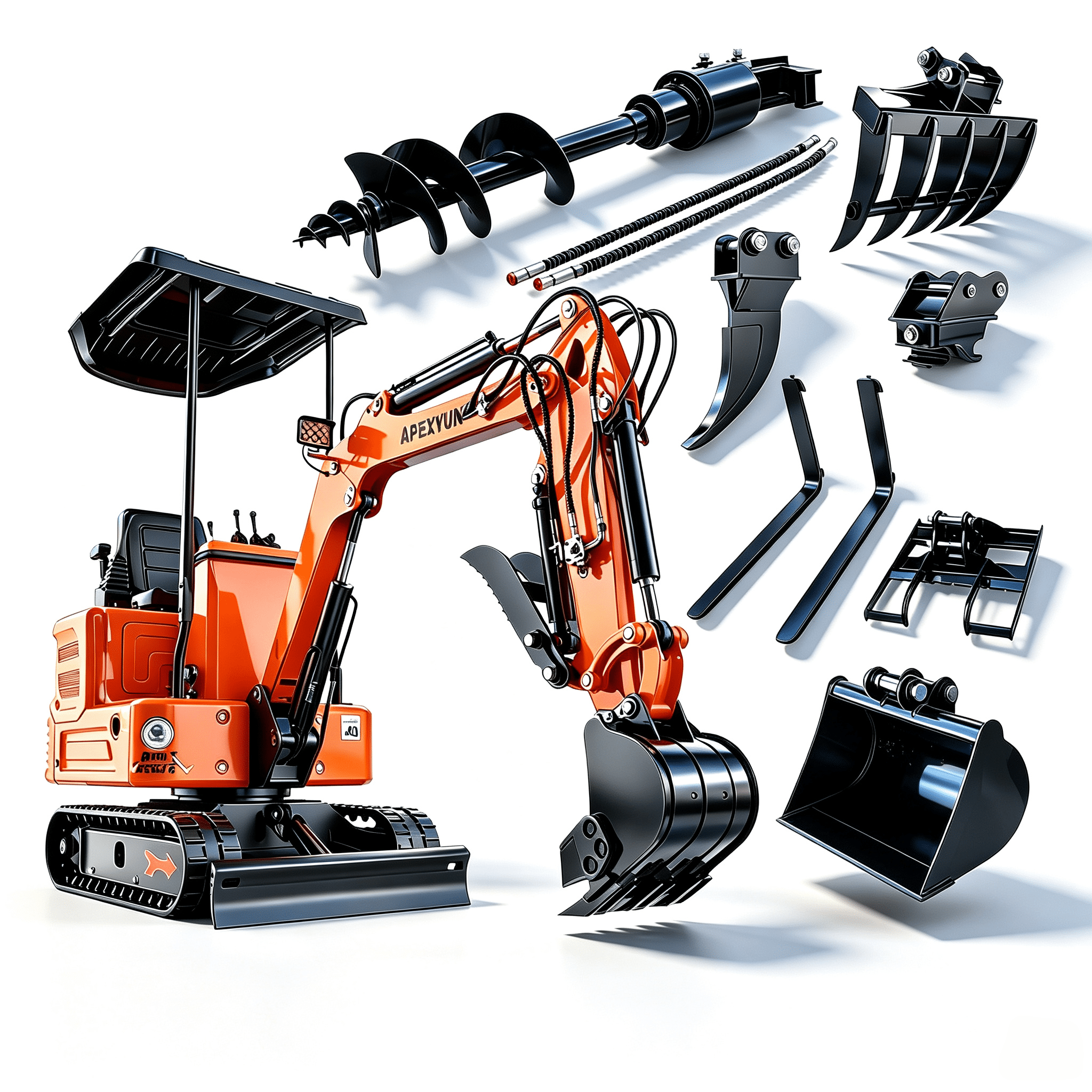 Apexyun 1.2 Ton Mini Excavator 13.5 HP Briggs Stratton Gas Engine 90 Percent Pre-installed Pilot Control with 6 Attachments - Greg Smith Equipment Sales