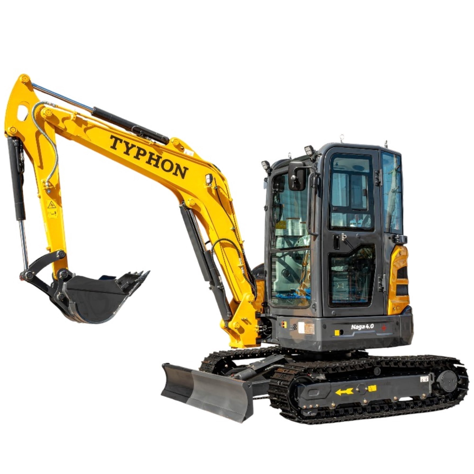 TYPHON NAGA 4.0 Mini Excavator 4 Ton, 24.4HP Yanmar Diesel, Metal Track, ISO/SAE Controls, AC/Heater Cabin, 2 Travel Speeds - Commercial